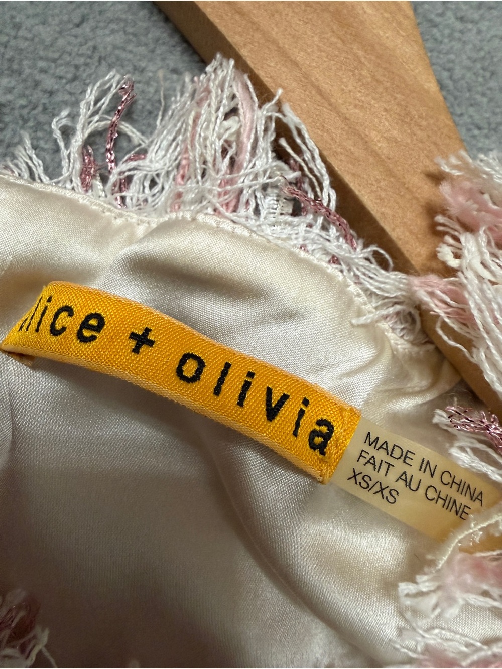 Alice + Olivia sz XS Ruby tweed pink dress Fringe - Picture 4 of 8